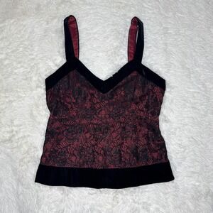 Y2K ZOEY Vampy Goth Black Lace Red Lining Velvet Trim Tank Top Size 10 Dark Glam